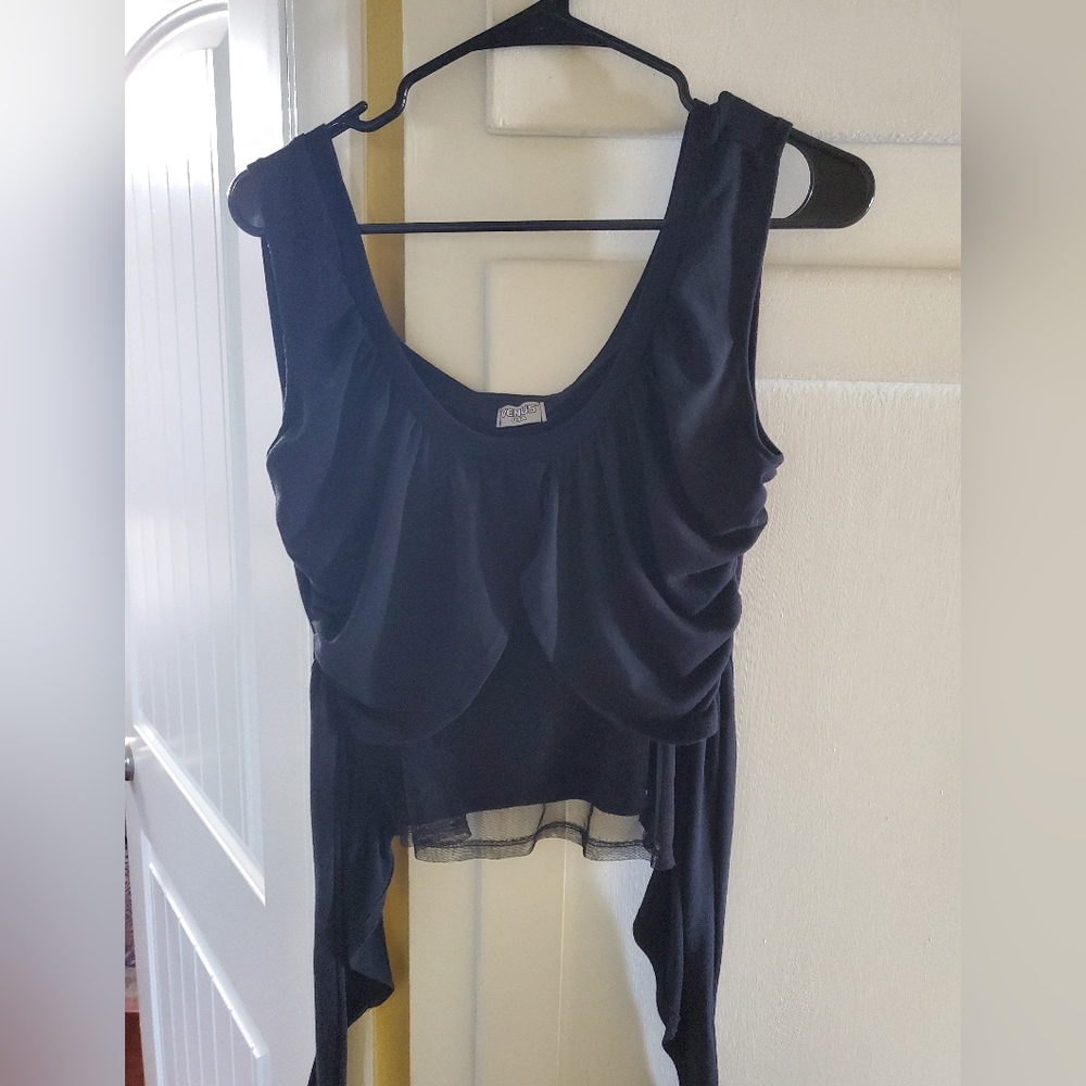 Sexy Black Semi Sheer Crop Wrap around Top